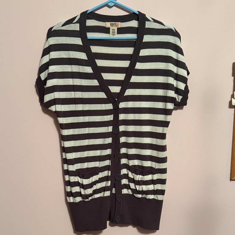 Route 66 Gray and white striped cardigan